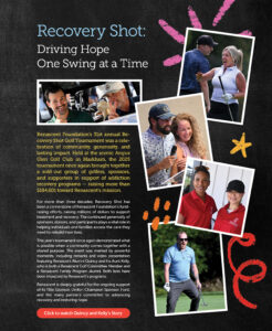 Recovery Shot: Driving Hope One Swing at a Time. This page is a full collage image. For an accessible version, please see page 14 of the PDF version of our Annual Report.
