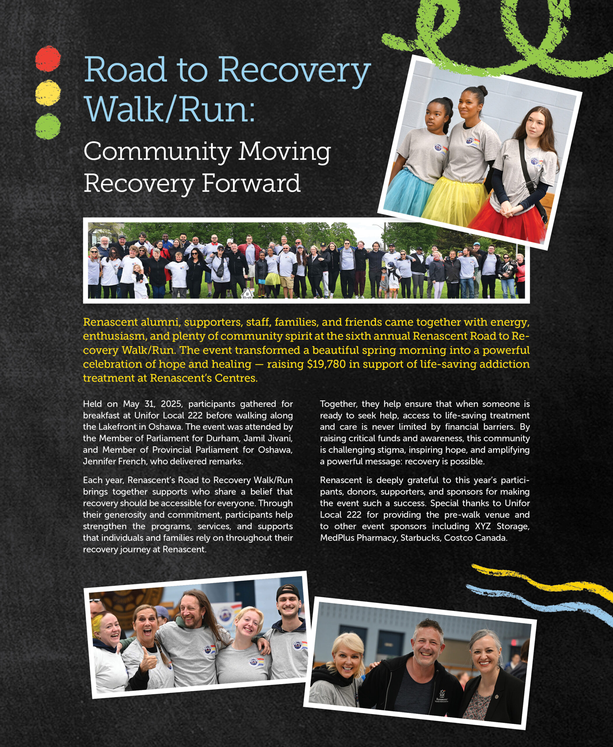 Road to Recovery Walk/Run: Community Moving Recovery Forward. This page is a full collage image. For an accessible version, please see page 15 of the PDF version of our Annual Report.