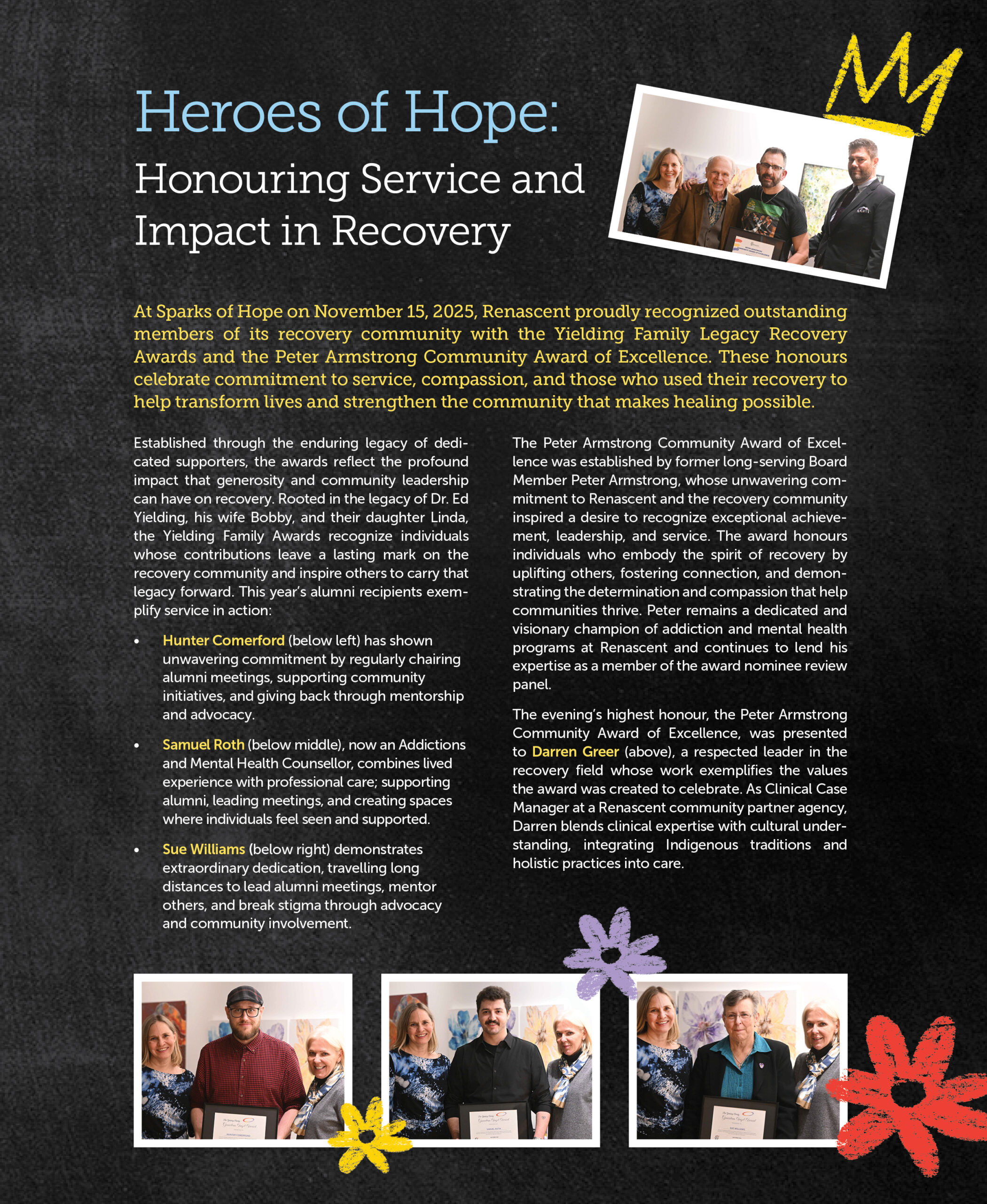 Heroes of Hope: Honouring Service and Impact in Recovery. This page is a full collage image. For an accessible version, please see page 17 of the PDF version of our Annual Report.